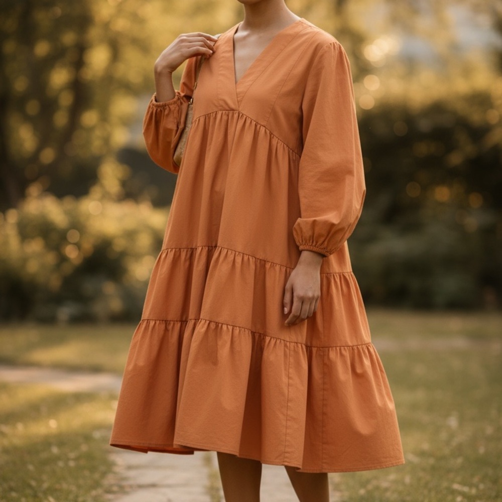 Mango Terracotta Long Sleeve Dress